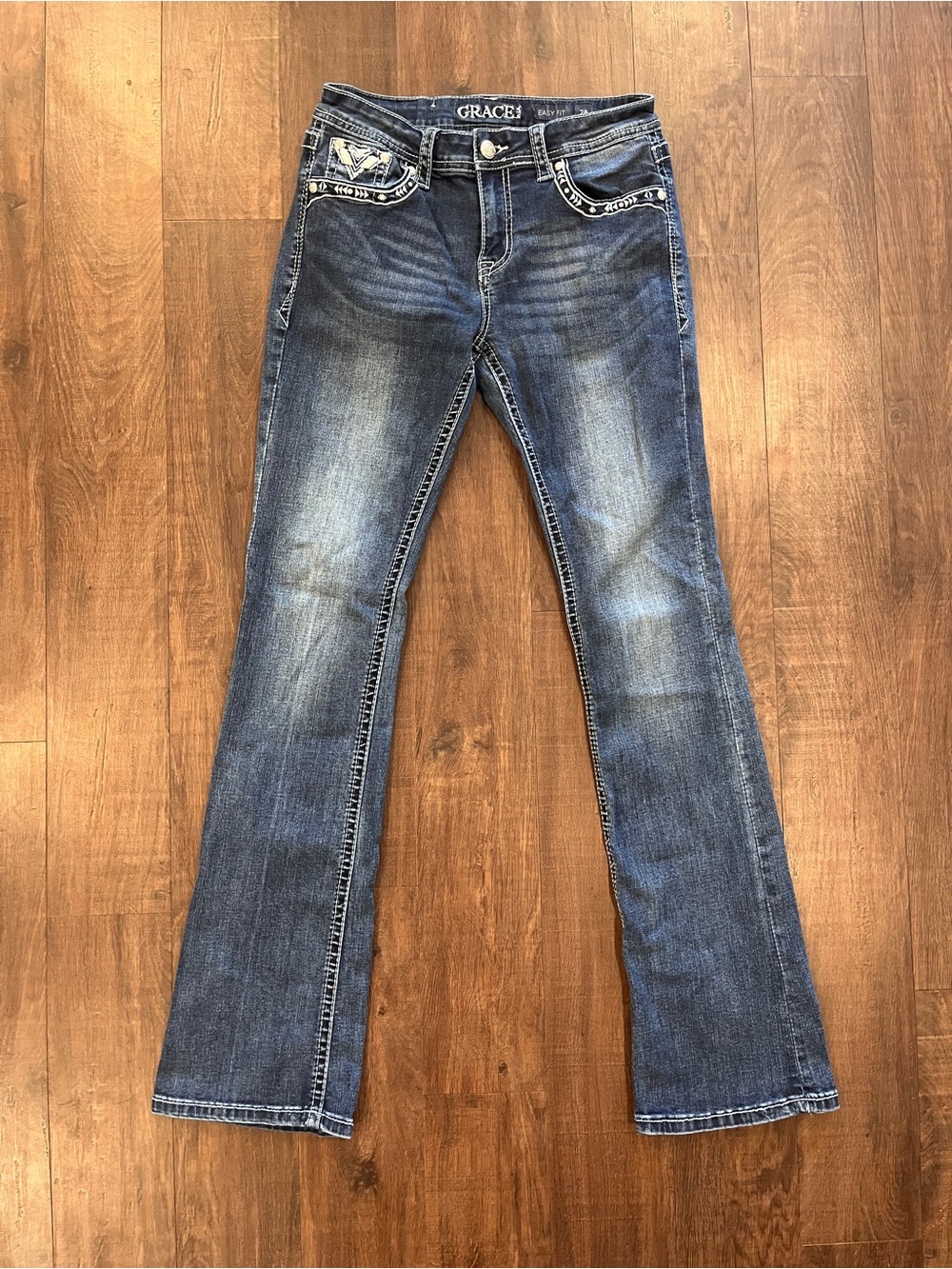 Grace In LA USA 'Easy Fit' Womens Bootcut Blue Stretch Cotton Denim Jeans Sz 28